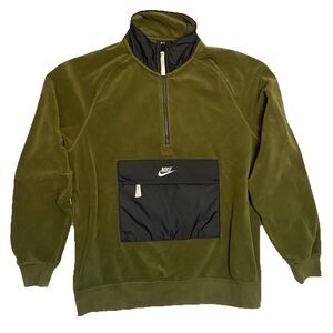 Nike Mens Sportswear 1/2 Zip Borg Green Sweater Pullover Size L 929097-395 Olive
